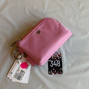 348,NWT Lululemon Pink Double Zip Clippable Card Pouch